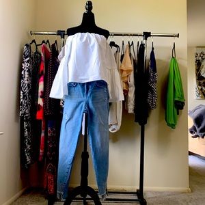 White Zara top and denim Zara jeans